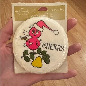 Vintage HALLMARK 70s 80s 12 Paper Coasters Retro Bird Cheers Booze Holiday NOS